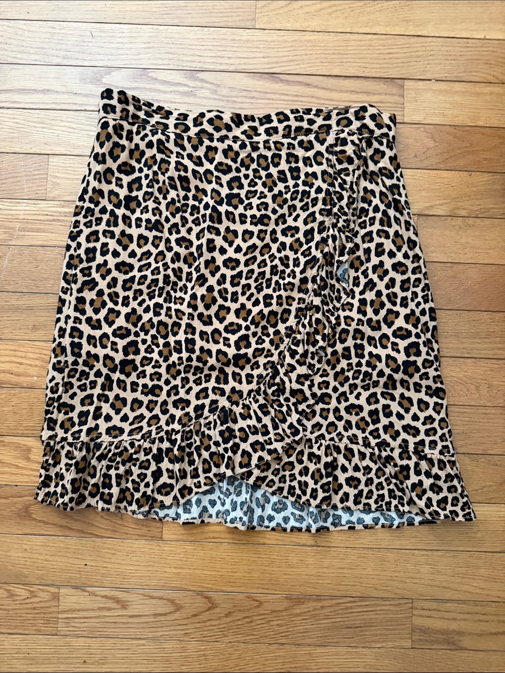 mittoshop Leopard Print Ruffle Faux Wrap Mini Skirt - Tan & Black